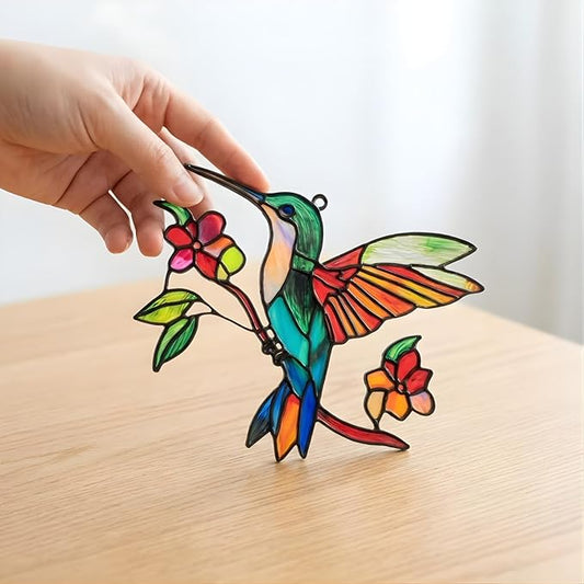 Floral Hummingbird Handmade Resin Suncatchers, Artisan Sun Catcher Stained Glass Effect Window Hummingbird Ornaments Window Hanging Garden Decor, Gifts for Mother's Day, Mom, Grandma, Wife, Women
