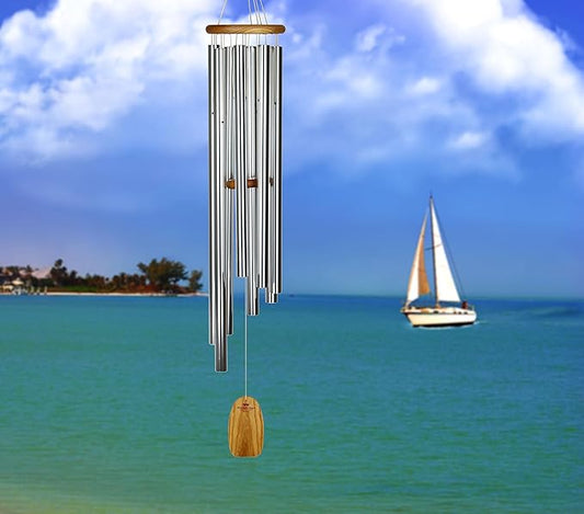 Woodstock Wind Chimes Garden Decor for Outside Outdoor Patio Decor 56" Inspirational and Memorial Sympathy Wind Chime Porch Decor Gregorian Wind Chime Baritone Deep Toned Sound Silver Wind Chimes(GBS)