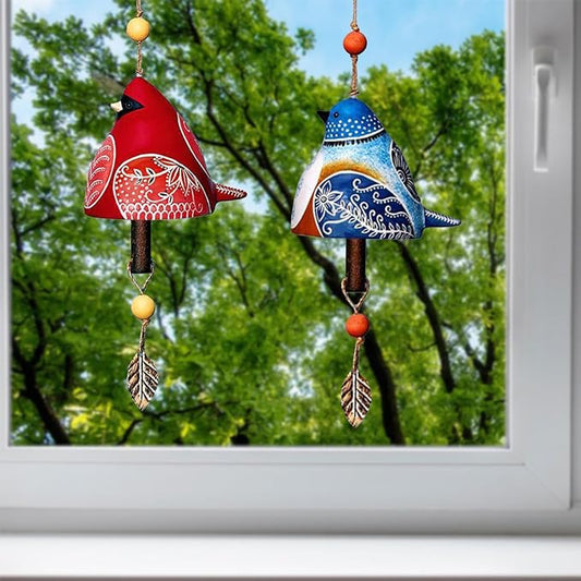 Ceramic Wind Chimes, Rustic Hand-Painted Outdoor Wind Chime with Bronze Bells and Jute Rope for Garden Patio Porch Backyard