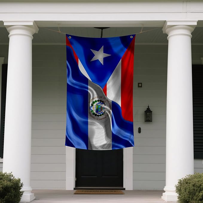 Puerto Rican Puerto Rico And El Salvador Flag 3x5 Ft Double-Sided Printed Indoor/Outdoor Flag Polyester Fabric Decorative Banner With 2 Brass Grommets 3x5 Foot National Flags For Outside