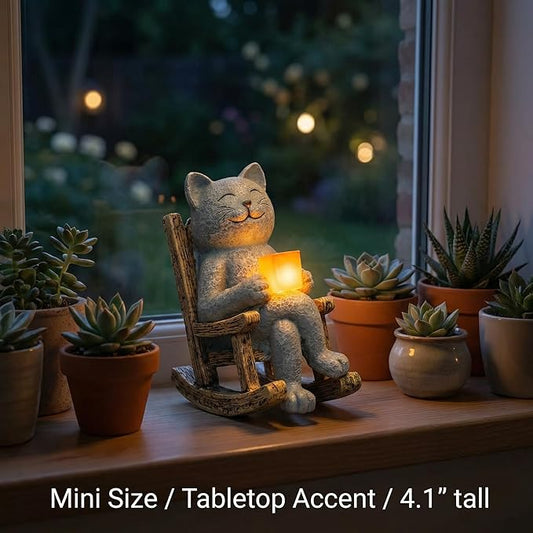 Lyeasw Cat Solar Garden Statues - Outdoor Decor for Patio, Lawn, Yard, Porch- Miniature Cute Cat Outdoor Figurine with LED Lights - Housewarming Birthday for Women, Mom, Cat Lovers
