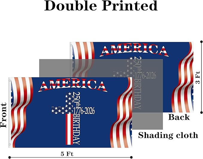 250 Anniversary USA Flag 3x5 Ft 2 Sided 3 Layers 250th Anniversary Flag We The People 1776-2026 250 Years Birthday Patriotic Decor for Outdoor Front Door Porch Wall (F)