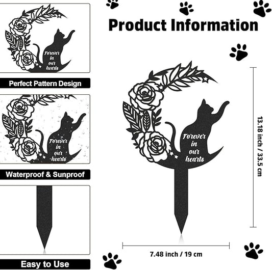 Rngmsi Pet Grave Markers Cat, Metal Memorial Plaques for Outdoors Garden Yard, Pet Grave Marker Decor Gifts Graveyard Remembrance Graveside Burial Stake for Pet Owner