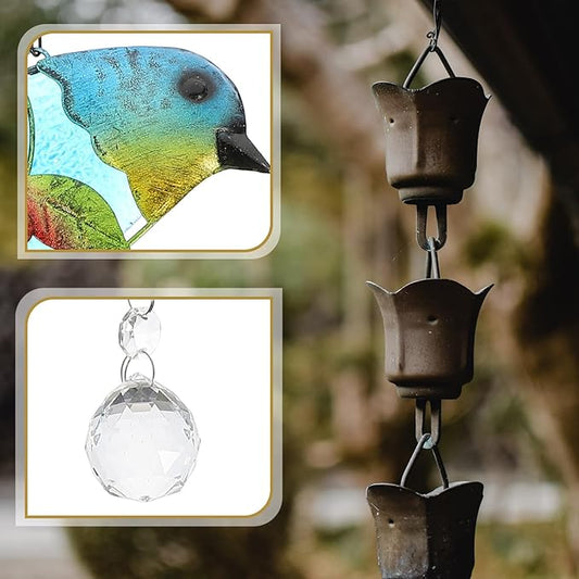 SHINEOFI Painted Songbird Glass and Iron Garden Hanging Ornament Outdoor Decorative Statue for Patio Window Sun Catcher with Crystal Accents Compact Garden Supplies Decor