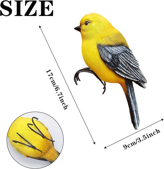 Resin Bird Statue for Garden Decorations, 6.7inch Mini Bird Figurine Plant Pot Decorations for Outdoor Indoor Decoration at Lawn and Yard (Yellow)