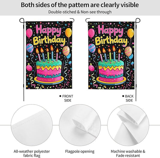 Happy Birthday Garden Flags 12×18 Inch Double Sided Decorative Yard Banner Seasonal Flag for Outdoor Outside Decor