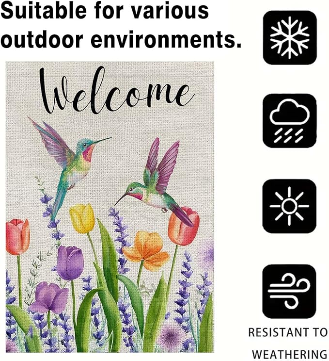 Welcome Hummingbird Spring Flowers Garden Flag 12x18 Inch Double Sided Outside Small Mini Yard Holiday Outdoor Farmhouse Decoration