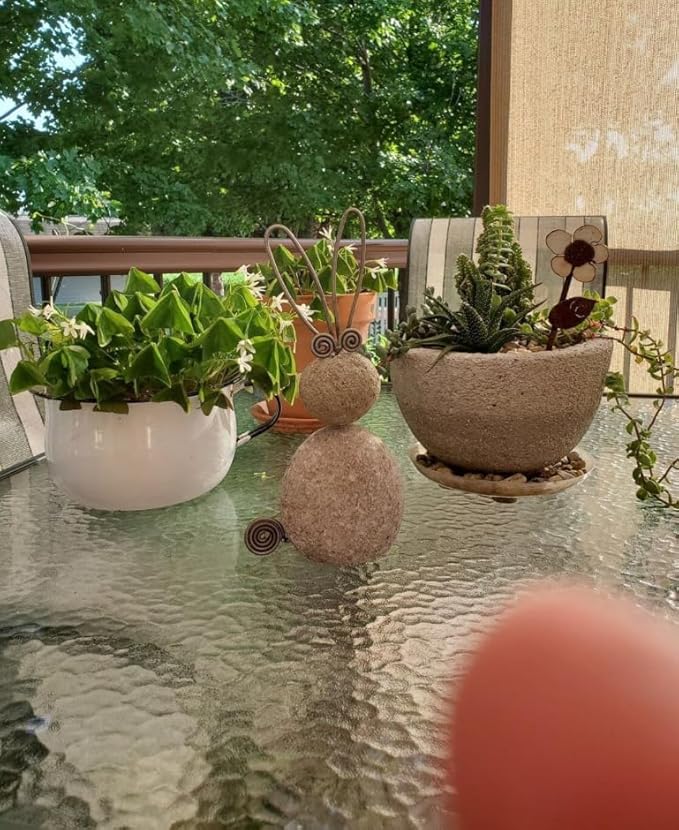 Handmade River Stone Rabbit Garden Statue 11 Inch Metal & Natural Stone Outdoor Bunny Accent, Memorial Day Yard Decor