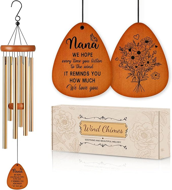 Gifts for Nana, Wind Chimes for Nana, Mother's Day Best Gift for Nana, Heartfelt Birthday Present from Grandkids, Unique Gifts Ideas for Mothers Day, Thanksgiving, Christmas, Festival (Gold)