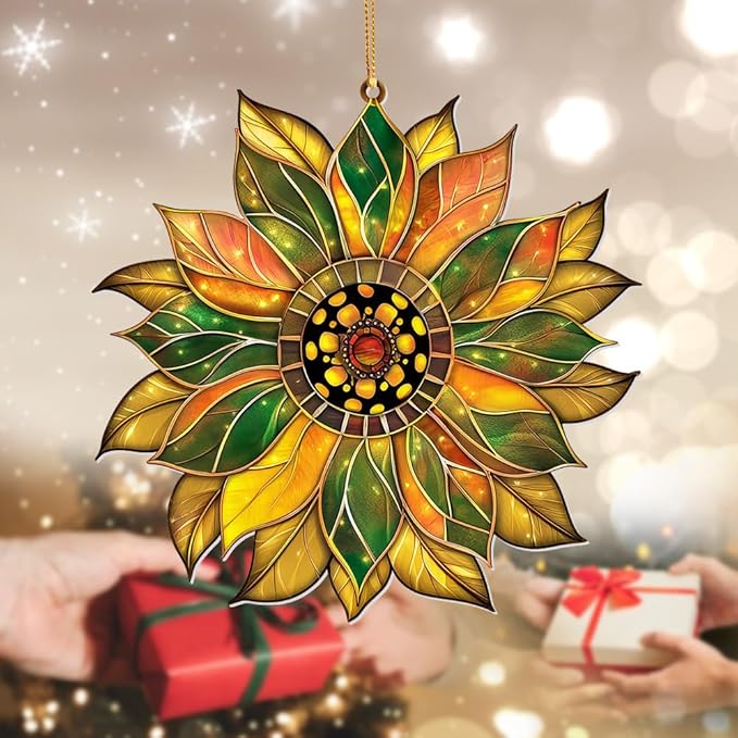 Stained Glass Acrylic Sunflower Ornament โ Colorful Glass Sun Catcher for Windows, Christmas Tree Decoration 2025, Hanging Holiday & Everyday Dรฉcor Gift(Sun-22)
