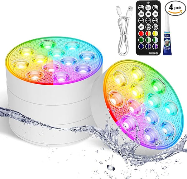 LOFTEK Submersible Pool Lights with Remote, Rechargeable LED Pool Light, Underwater Pool Light, 16 Color Changing Floating Pool Lights for Pool, Shower, Hottub, Pond, Bathroom (4 Pack)
