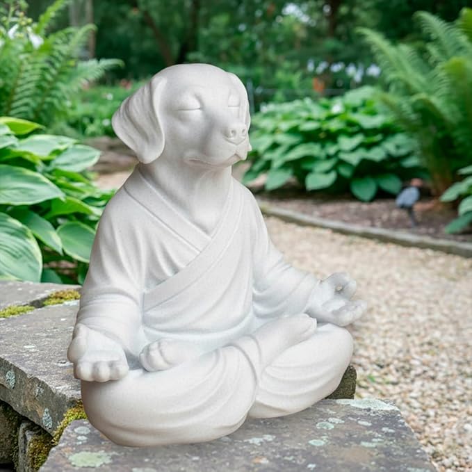 OLOMA Yoga Garden Dog Sculpture Heavy Concrete Stone Statue with Protective Resin Coating Weather Resistant Outdoor Indoor Patio Decor Accent Feature for Entryway Display