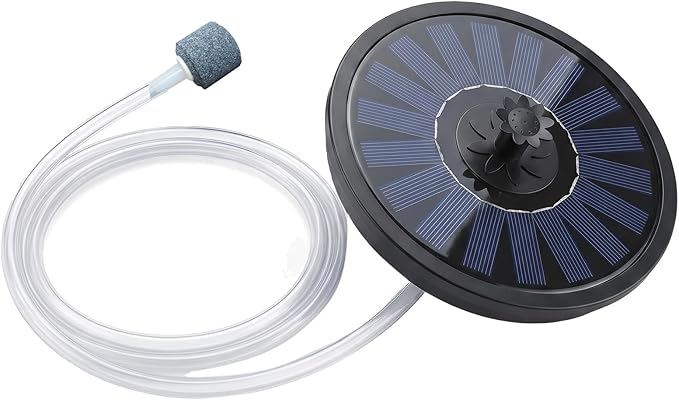 Solar Pond Aerator Pump 160L/H – 9V 1.5W Outdoor Oxygen Air Pump with Air Stone & Tube | Solar Powered Aeration for Fish Tank, Pond, Bird Bath, Hydroponics