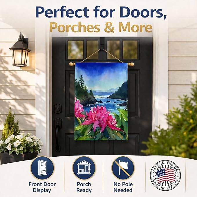 Caroline's Treasures Washington Coast Rhododendrons in Watercolor House Flag Large Porch Sleeve Pole Decorative Outside Yard Banner Artwork Wall Hanging, Polyester, House Size, Multicolor