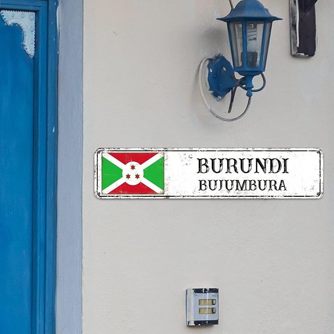 Personalized Burundi Street Sign Burundi Flag Metal Sign Capital City of Burundi Metal Sign Road Rustic Wall Art Country City Indoor & Outdoor Decor for Home Man Cave Door Porch Garden Party 18x4in