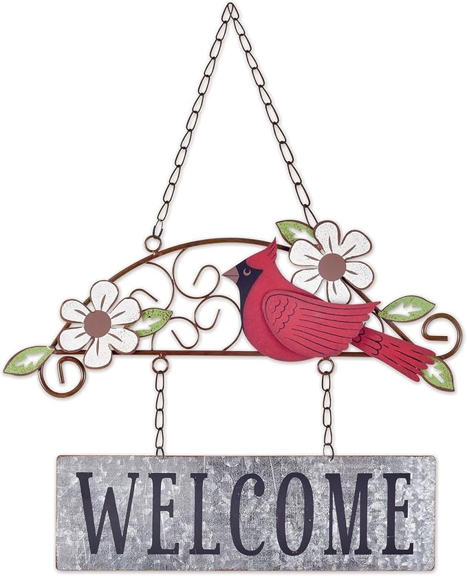 Sunset Vista Designs for The Birds Hanging Yard & Garden Décor Welcome Sign, 17.75-Inch, Cardinal