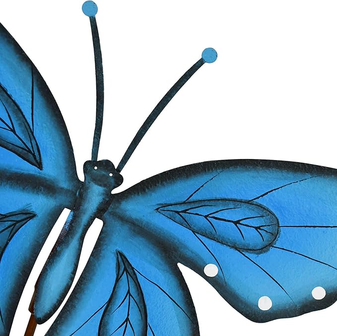 Garden Decor Metal Yard Stakes Spring Lawn Art Decorative Plant Stake Indoor Outdoor Ornaments Decoration for Patio Pathway Backyard (Blue Butterfly)