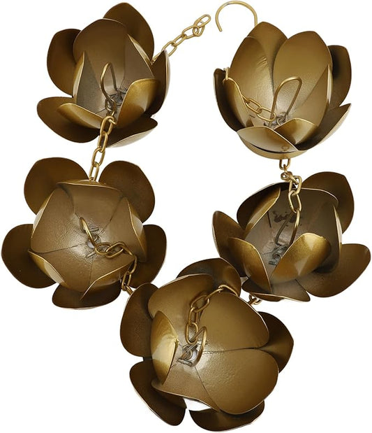 Zerodis Rain Chains Plated Rain Chain Cups Gold Flower Galvanized Iron Proof Rain Catcher Chain for Home Outdoor Decoration Chains Decorative Iron Gutter Chain Copper