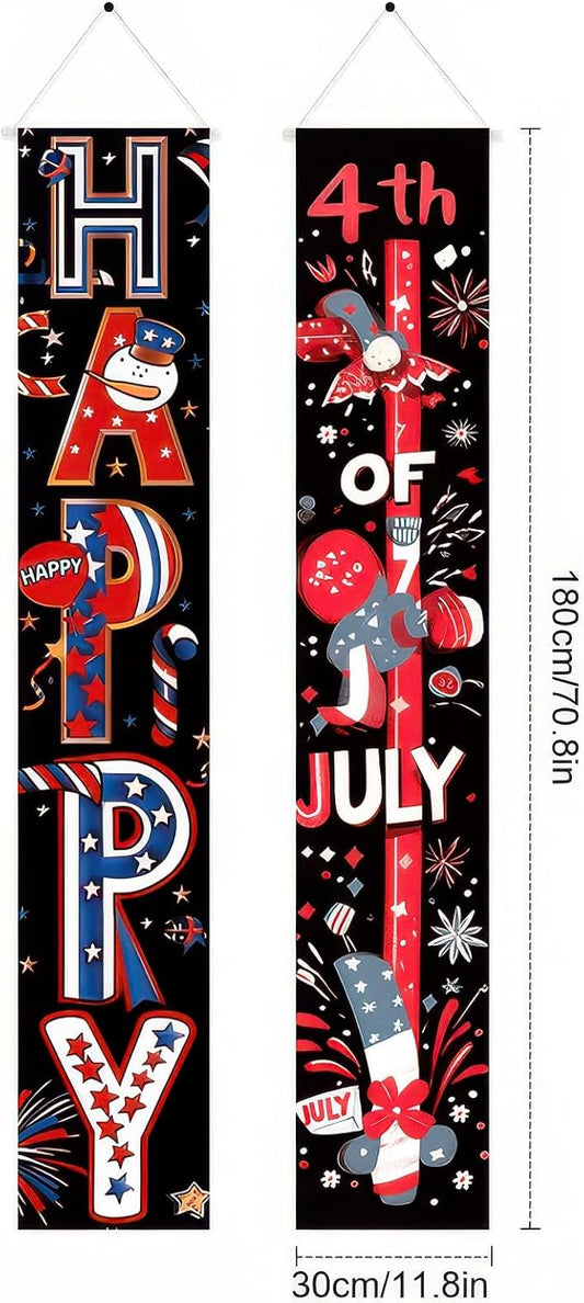 BlissYard 4th of July Decorations 2Pcs Patriotic Decor Door Banner American Flag USA Independence Day Banners Hanging Porch Signs Memorial Veterans Labor Day for Front Yard Indoor Outdoor Supplies