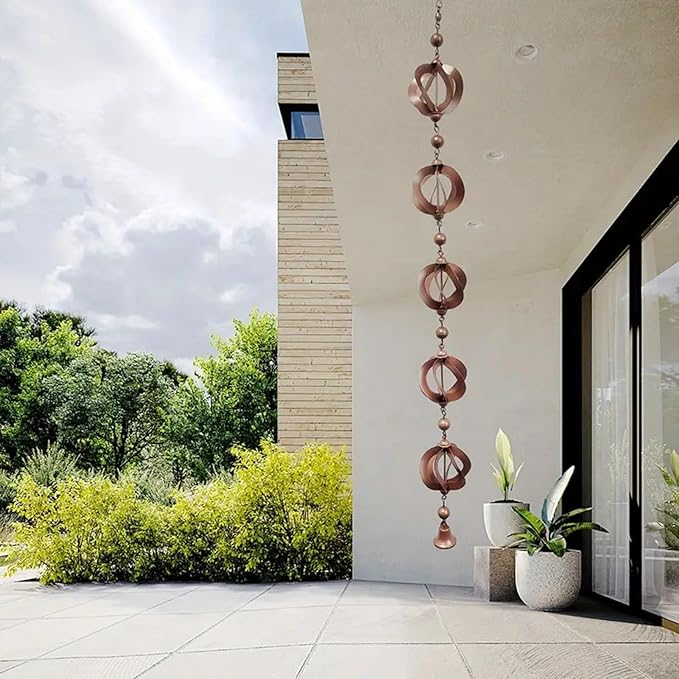 Rain Chain Home Decor, Outdoor 3.54 FT Rain Catcher Chain for Gutter Downspouts Divert for Roof Porch Lawn Gazebos Garden Drainage Eaves Decor (Pinecone) (Wind Chimes)