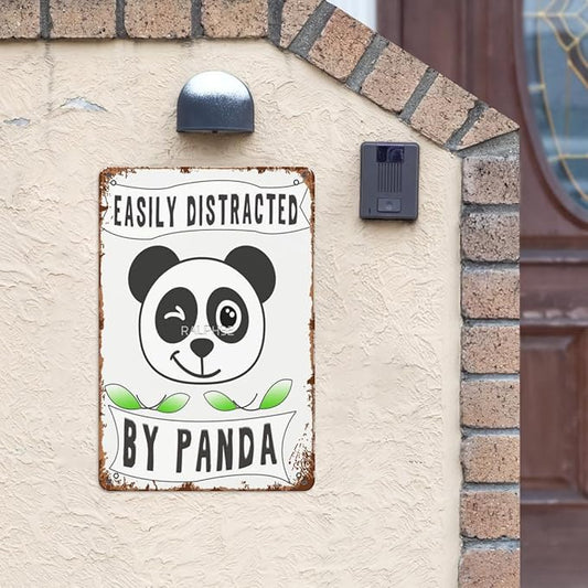 Vintage Metal Tin Sign Easily Distracted By Pandas 8x12 Inches Retro Wall Decor for Home,Garden,Patio,Office,Kitchen,Bedroom,Funny Quotes and Gothic Designs