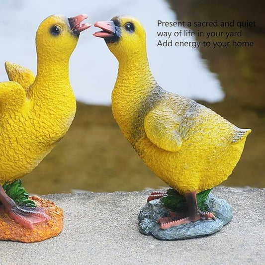 Cute Statues Resin Duck Figurine Furry Ducks True Colors Garden Statue Anti Fading Backyard Decor(Gray)