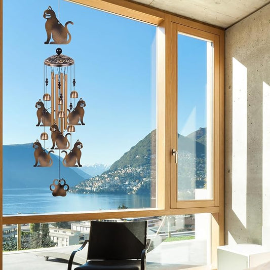 Bronze Cats Wind Chimes for Garden/Home/Balcony/Lawn/Tree/Yard/Indoor/Outside Decoration, Retro Wind Catcher, Cat Decor, Blessing Wind Bells, Memorial WindChimes Gifts for Mom, Grandma, Woman, Friend
