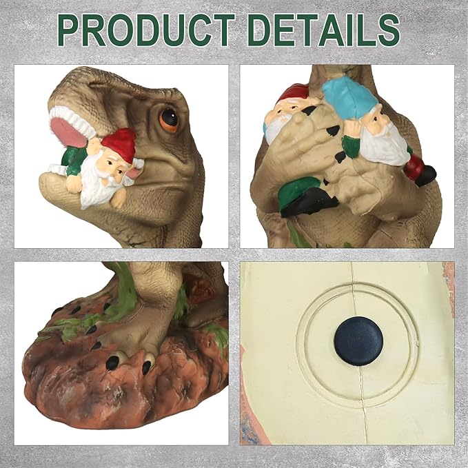 PARTYGEARS Dinosaur Statue with Gnomes, 16“ Large Outdoor Garden Statues Yard Decor, Funny Dinosaur Holding Gnomes Figurines for Patio Lawn, Weatherproof Gnome Decorations for Home, Unique