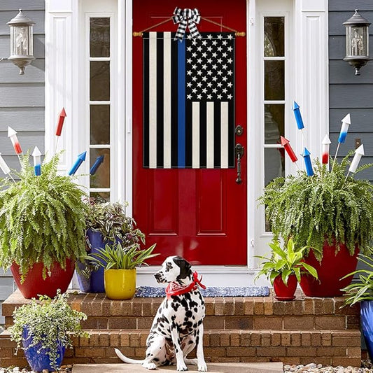 AVOIN colorlife Thin Blue Line House Flag 28x40 Inch Double Sided, American Stars and Stripes Police Officers Solidarity Yard Outdoor Decoration