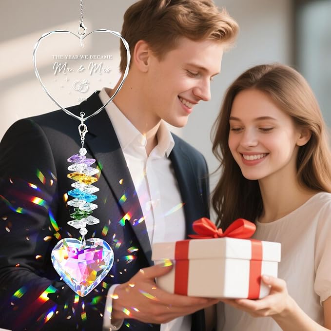 Engagement Gifts for Couples, Crystal Suncatcher Indoor Window, Mr and Mrs Gifts Ornament 2025, Just Married Gift for Newlywed Couple, Bride