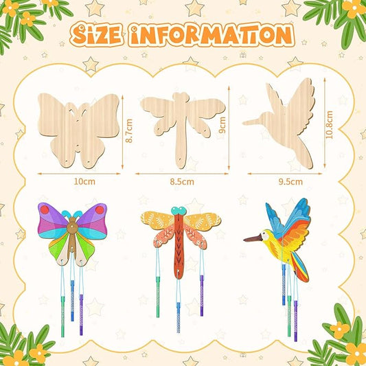 Leinuosen 30 Pcs Wind Chime Kit Hummingbird Wooden Wind Chimes Decorative Butterfly Windchimes Hanging Dragonfly DIY Crafts for Indoor Outdoor Garden Home Patio Party Crafts Decorations