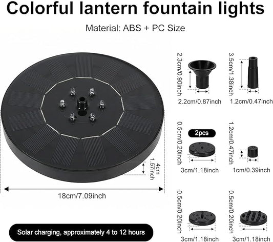 Solar Fountain for Bird Bath with Lights, Solar Bird Bath Fountains with 7 Nozzles, Outdoor Solars Water Fountain Pump for Birds Baths, Garden, Pool, Pond