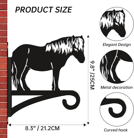 Pony Silhouette Plant Hanger Hook for Outdoor Indoor Hanging Plant Flower Fern Pot Lantern Bird Feeder- Rustic Country-Style Pony Decor,(8.27"x9.84", Black)