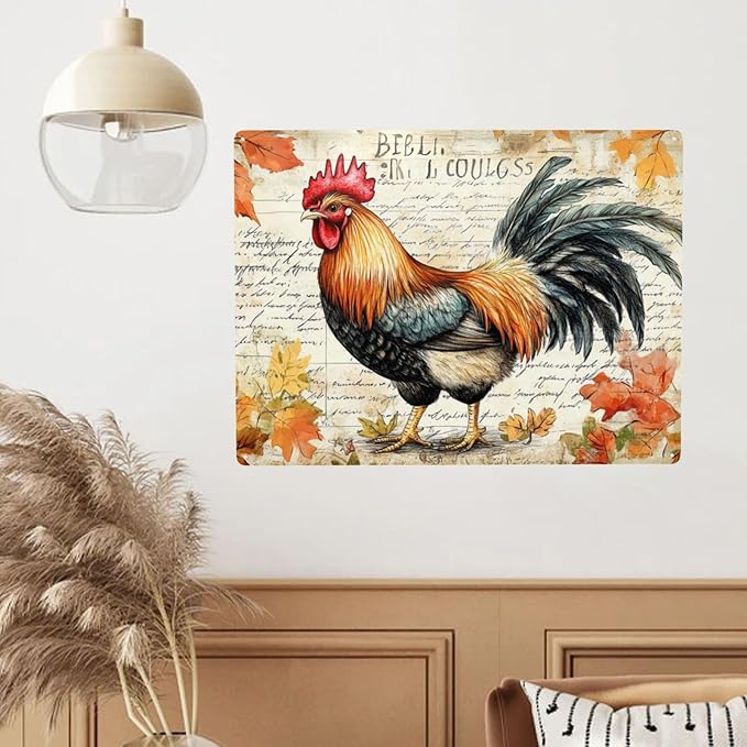 Retro Metal Signs Rooster and Manuscript,Rustic Tin sign Wall Art for Farmhouse & Vintage Decor for farm,Yard,cafe,Patio,home,Exquisite artistic plaque,Decorative posters,6X8 inch