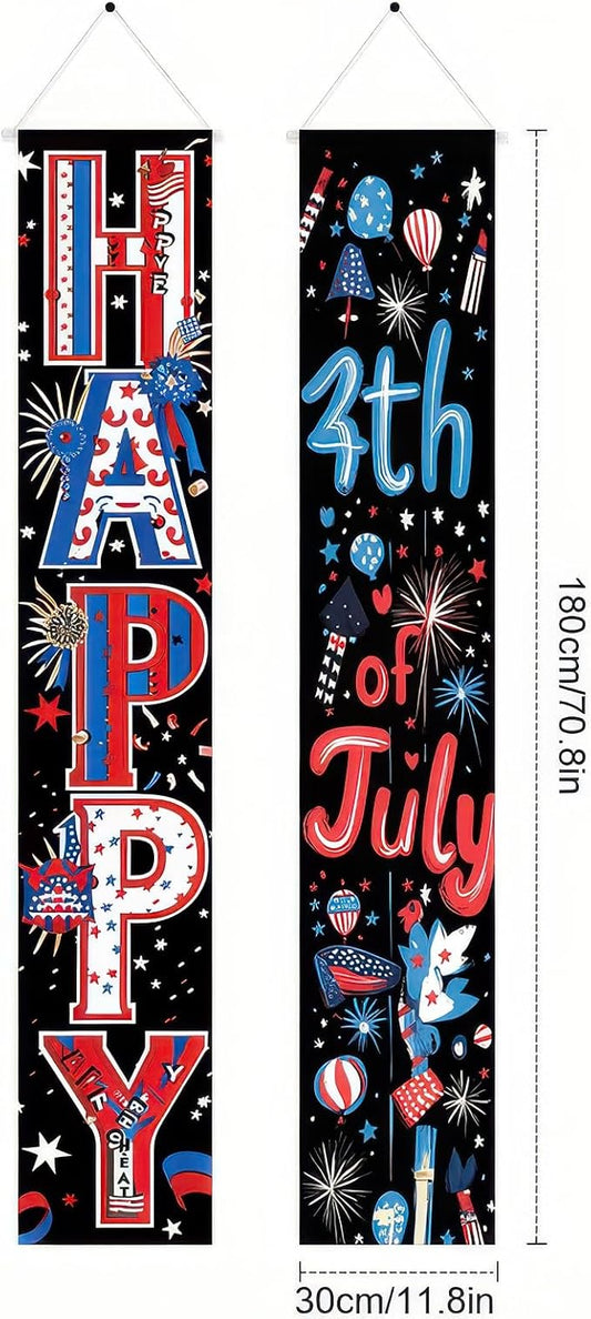 BlissYard 4th of July Decorations 2Pcs Patriotic Decor Door Banner American Flag USA Banners Hanging Porch Signs for Memorial Veterans Labor Independence Day for Front Decor Yard Indoor Outdoor Supplies