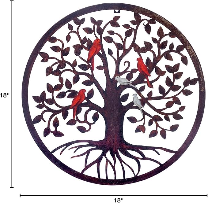 CHINDEUISYUT 18 Inches Tree of Life Wall Art Metal, Large Metal Tree of Life Wall Decor Wall Hanging for Living Room Bedroom Garden Porch Patio Office Home Decor, 18in x 18in x 0.88 in