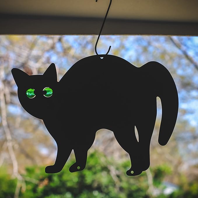 Pet Fit For Life Decorative Black Metal Cats for Outdoor Garden and Yard - Iron Silhouettes with Reflective Green Eyes - Set of 3 with Stakes and Hangers