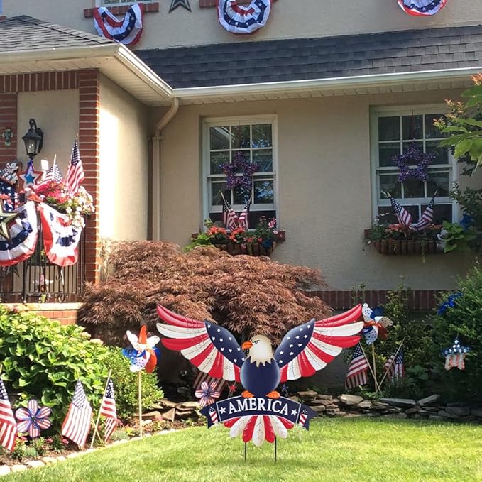 hogardeck 4th of July Decorations Outdoor, 28" Large Bald Eagle Patriotic Decorative Garden Stakes for Fourth of July Decorations, Memorial Day Metal American Eagle for Outside Yard Porch Lawn Decor