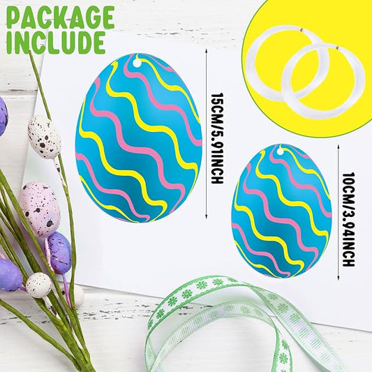 Yunlly 30 Pcs Easter Egg Decorations Outdoor Easter Tree Hanging Yard Signs 2 Size Colorful Egg Shaped Double Sided Plastic Slices Ornaments for Tree Porch Lawn Yard Outside Spring Party Decor