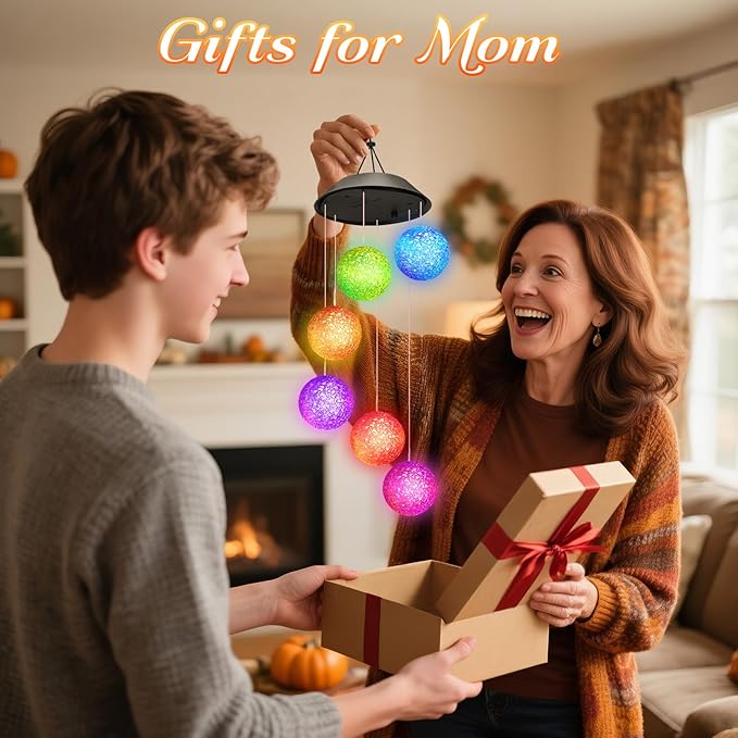 Birthday Gifts for Women Grandma Wife Sister, Winzwon Solar Lights Outdoor Wind Chimes for Outside Garden Yard Patio Porch Decor Hanging Ball Decorations, Christmas Mothers Day Mom Gift for Her