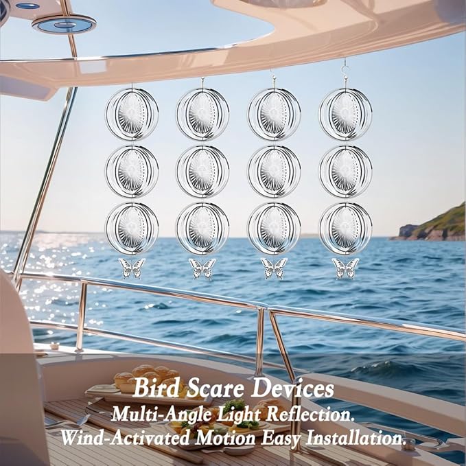 12PCS Bird Deterrents for Outside Patio, Stainless Steel Bird Reflectors to Keep Birds Away, Woodpecker Deterrent for House,Bird Scare Devices to Keep Pigeons Away from Your Garden (Sun face)