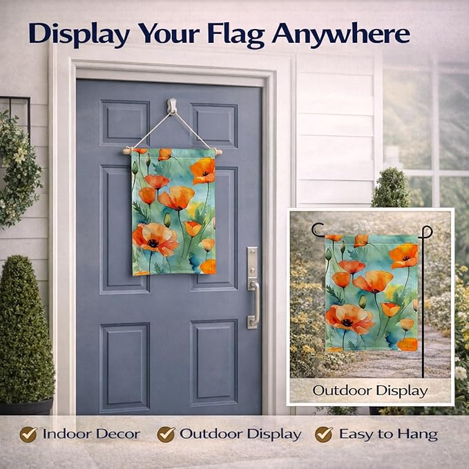 Caroline's Treasures California California Poppies in Watercolor Garden Flag Mailbox Flag Decorative Yard Flag Banner Outside Patio Artwork Yard Flower Beds, Garden Size, Multicolor