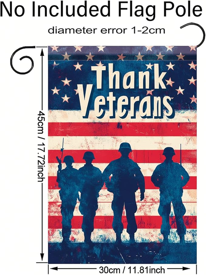 Spring Summer Garden Flag 12x18 Inch Thank Veterans Patriotic American Outdoor Military Silhouette Tribute Design Outdoor Yard Porch Lawn for Seasonal Americana Home Decor