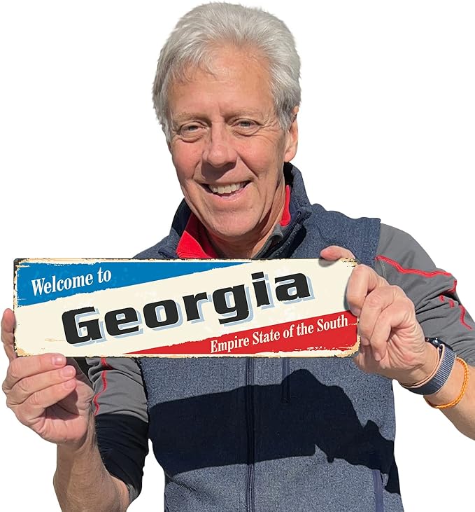 SmartSign 4 x 14 inch Welcome To Georgia State Vintage Metal Sign “Empire State”, 40 mil Rustproof Aluminum with Clear Overcoat, Retro Wall Décor, Multicolor, Made in USA