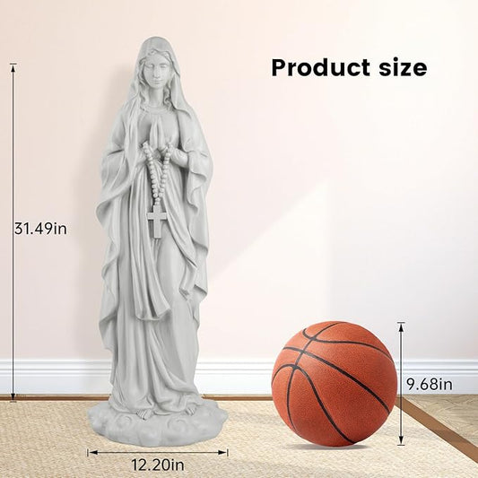 VChymm Virgin Mary Praying Statue 31.49 Inch Tall Outdoor Garden Religious Garden Statue Mary Statue Outdoor Yard Patio Deck Home Entryway Hallway Sculpture Magnesium Oxide Stone (White Virgin Mary)
