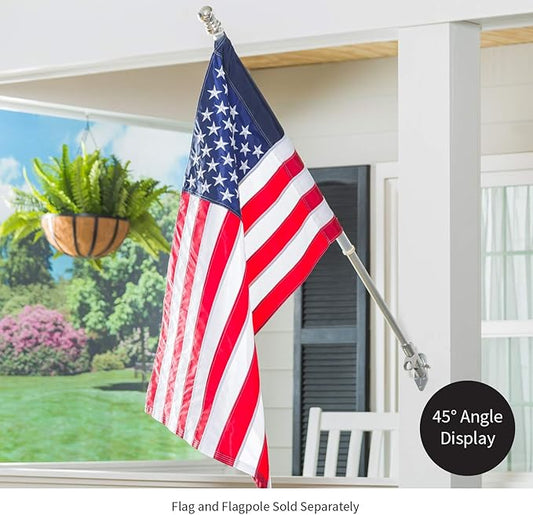Evergreen Flag Bracket Two-Position 45 and 90 Deg | Aluminum | Silver | Hardware Incl | Outdoor Home and Garden Décor | Residential or Commercial | Wood Metal Plastic Pole - Not Included