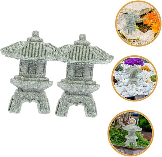 Yardwe 4pcs Miniature Sandstone Pagoda Statues Zen Decor for Use Japanese Lantern Sculptures for Bonsai and Aquariums