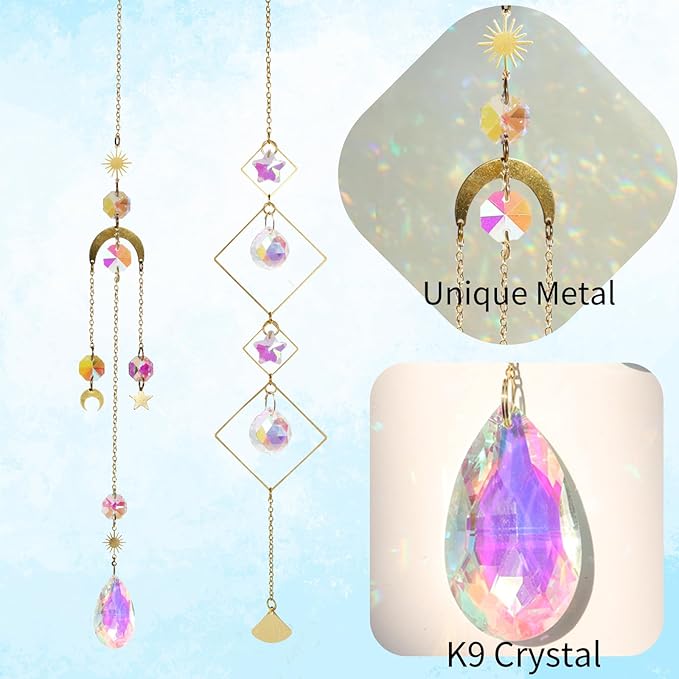 6pcs Crystal Suncatcher, Sun Catcher Hanging for Windows, Spiritual, Rainbow Maker, Crystal Indoor Garden Home Decor,Gemstone Prism(Set 2)