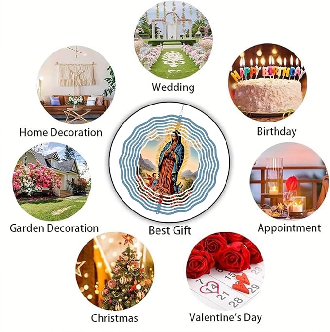 Virgin Mary Prayer Wind Spinner, Metal Wind Spinners Outdoor Indoor,Virgin Mary Hanging Garden Decor for Outside, Stainless Wind Spinners for Yard and Garden 10 inch 3D (25.76X25 CM)