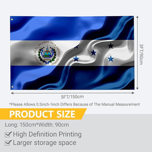 El Salvador And Hondurans Honduras Flag 3x5 Ft Double-Sided Printed Indoor/Outdoor Flag Polyester Fabric Decorative Banner With 2 Brass Grommets 3x5 Foot National Flags For Outside